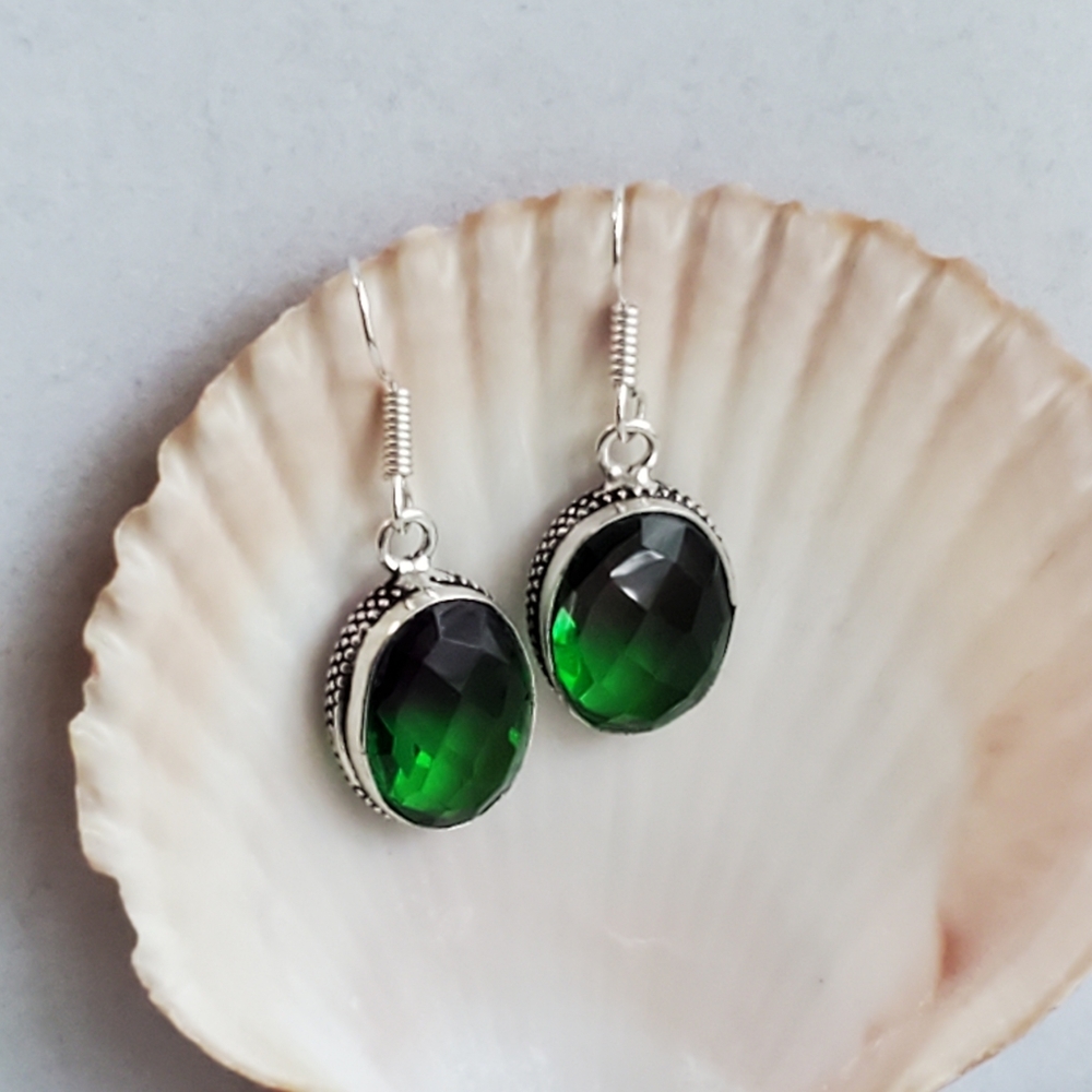 925 Sterling Bi-Color Purple Green Fluorite Earrings NWOT Artisan - Picture 2 of 14